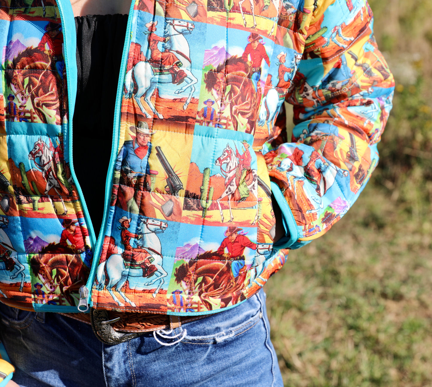 Cowboy Pop Art Puffer Jacket