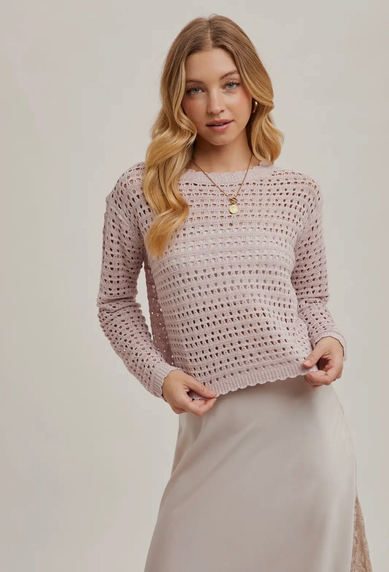 Open Knit Top in Mauve