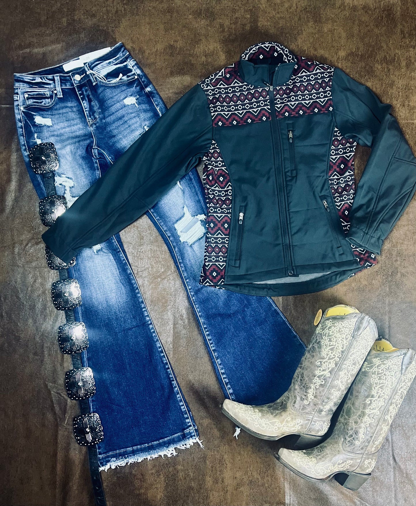 Women's Western Aztec Print Jacket
BLACK-BURGUNDY