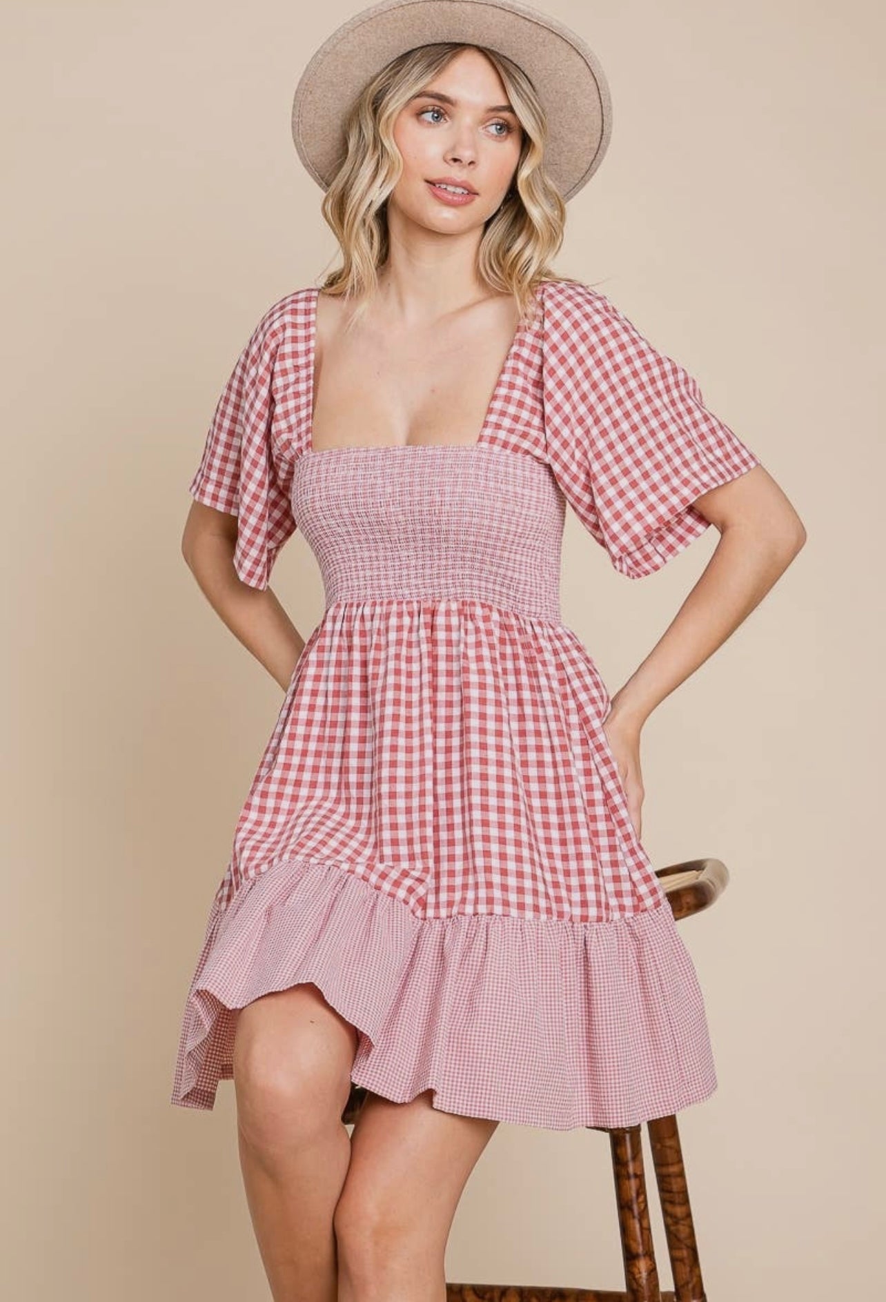 Plaid Color Block Smocked Dress