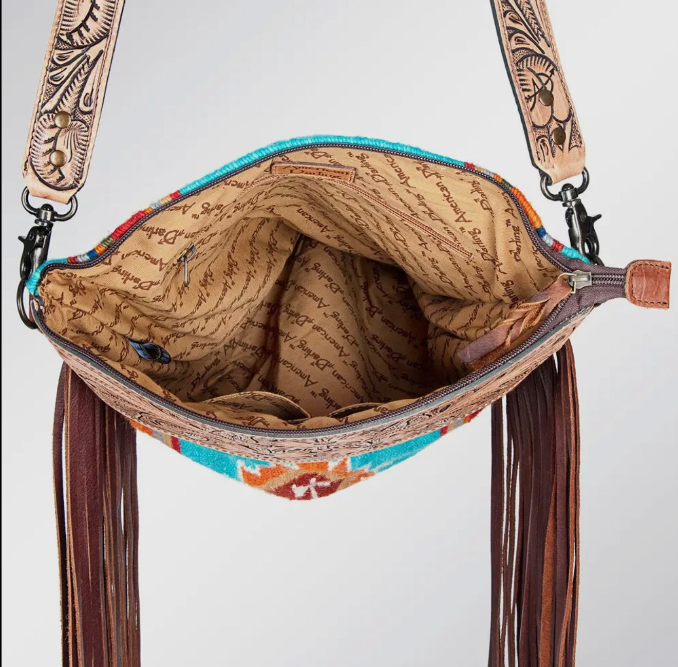 Tooled Leather & Saddle
Blanket Crossbody Bag Jolene Western
Fringe Purse By American Darling