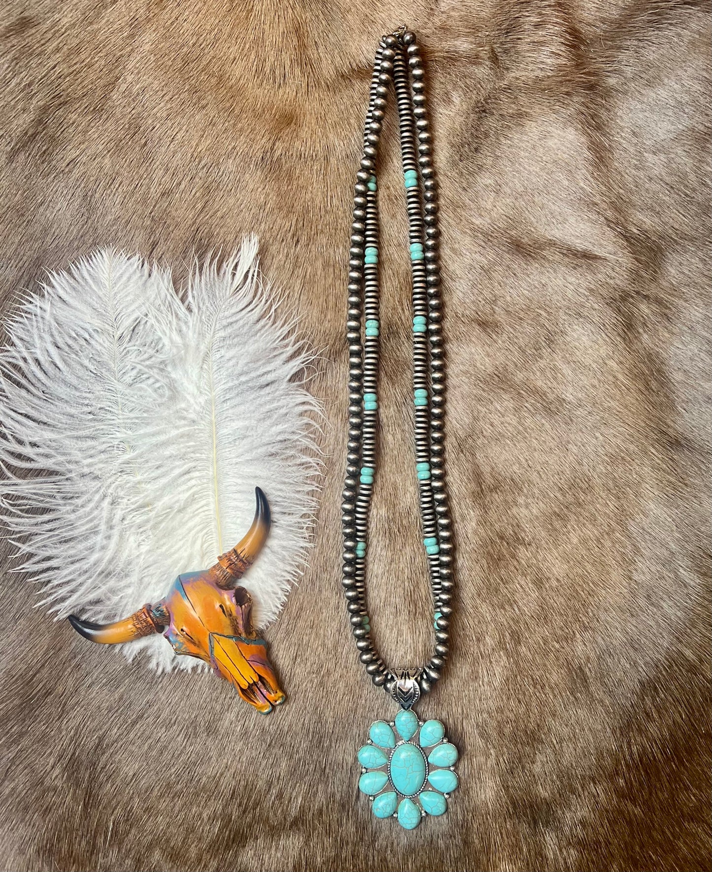 Ranch Wifey Turquoise Squash Blossom Necklace