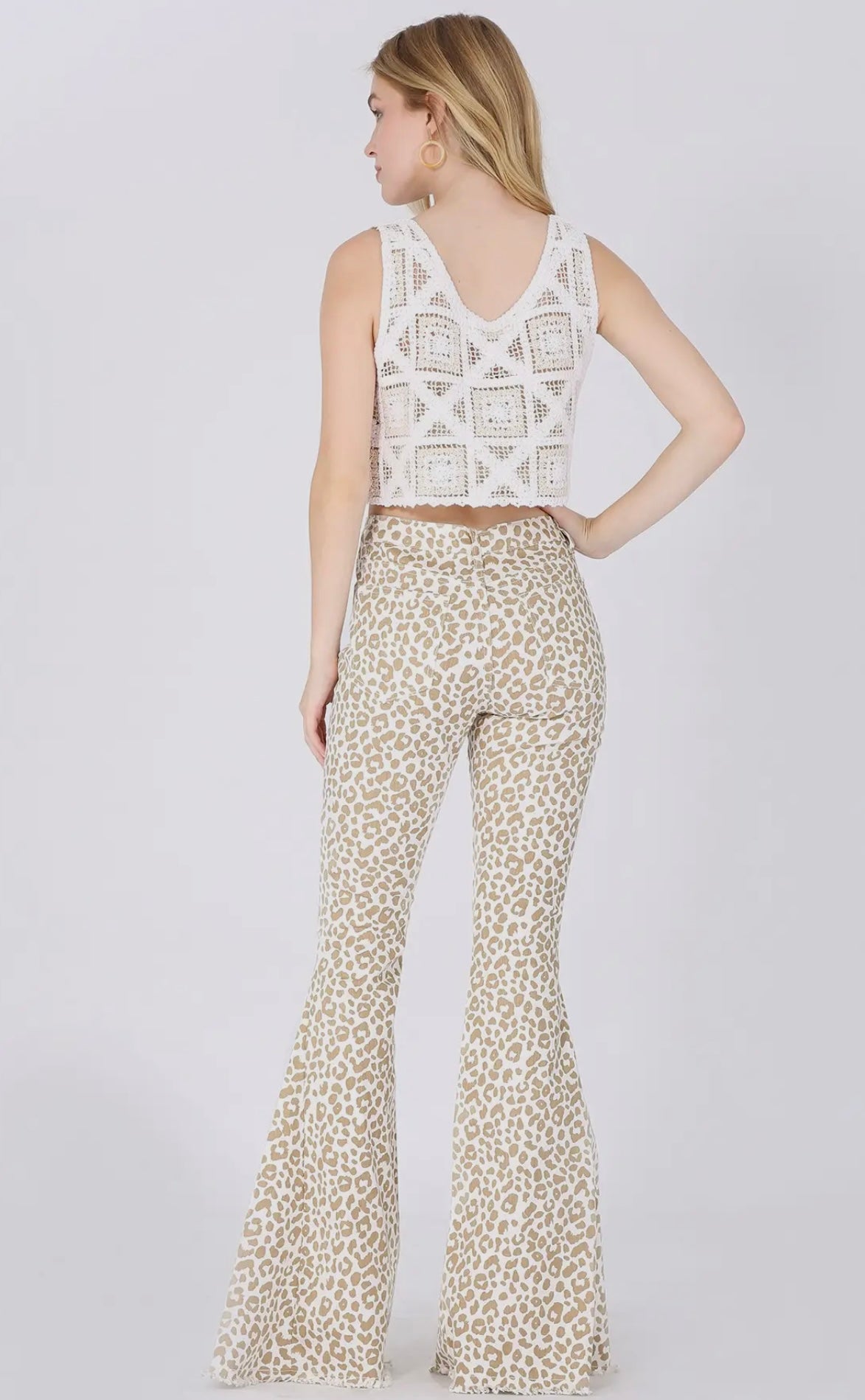 Leopard Animal Print Bellbottom Jeans - Taupe