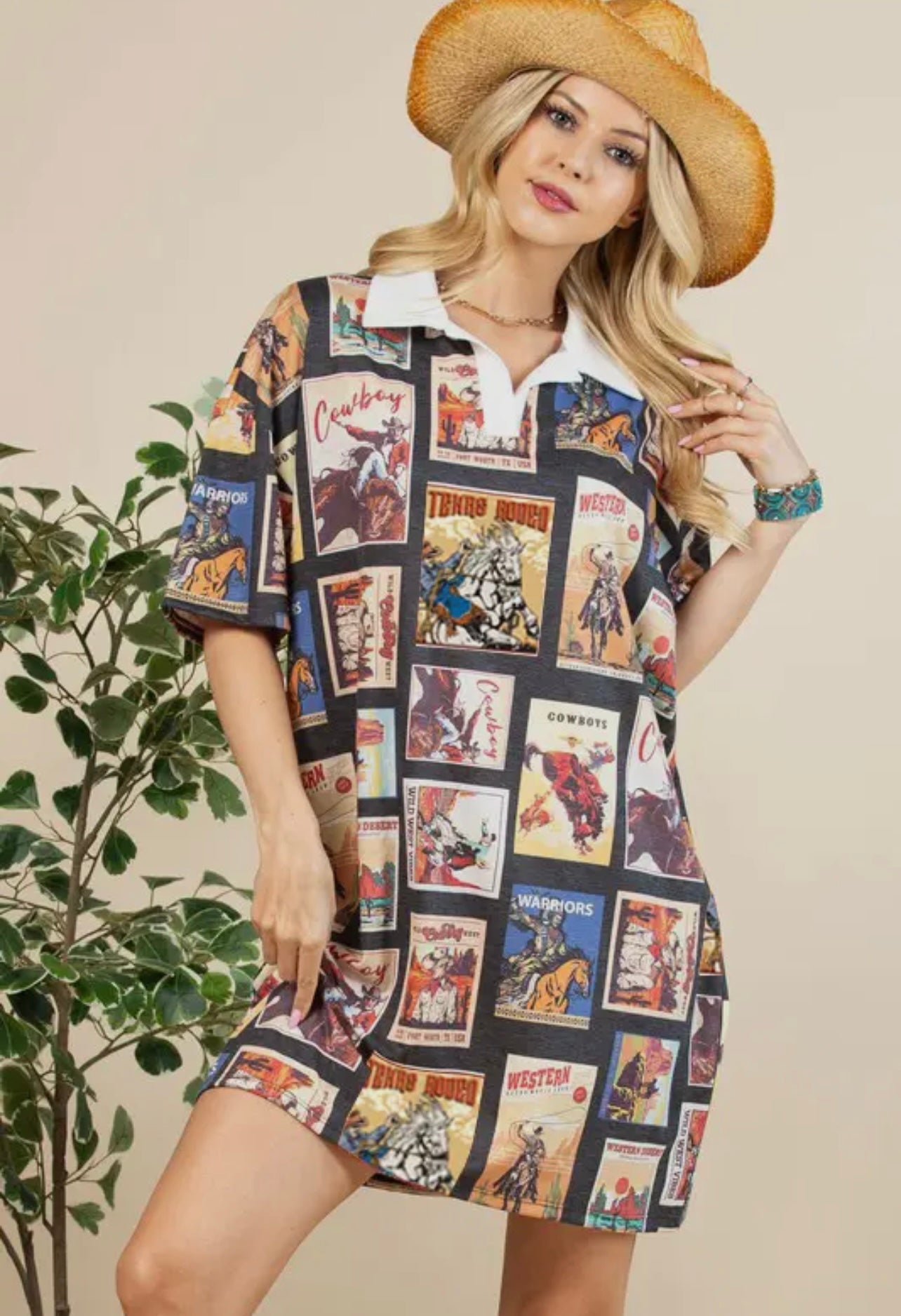 Stamps Mandy Western Print Collared
Knit Dress