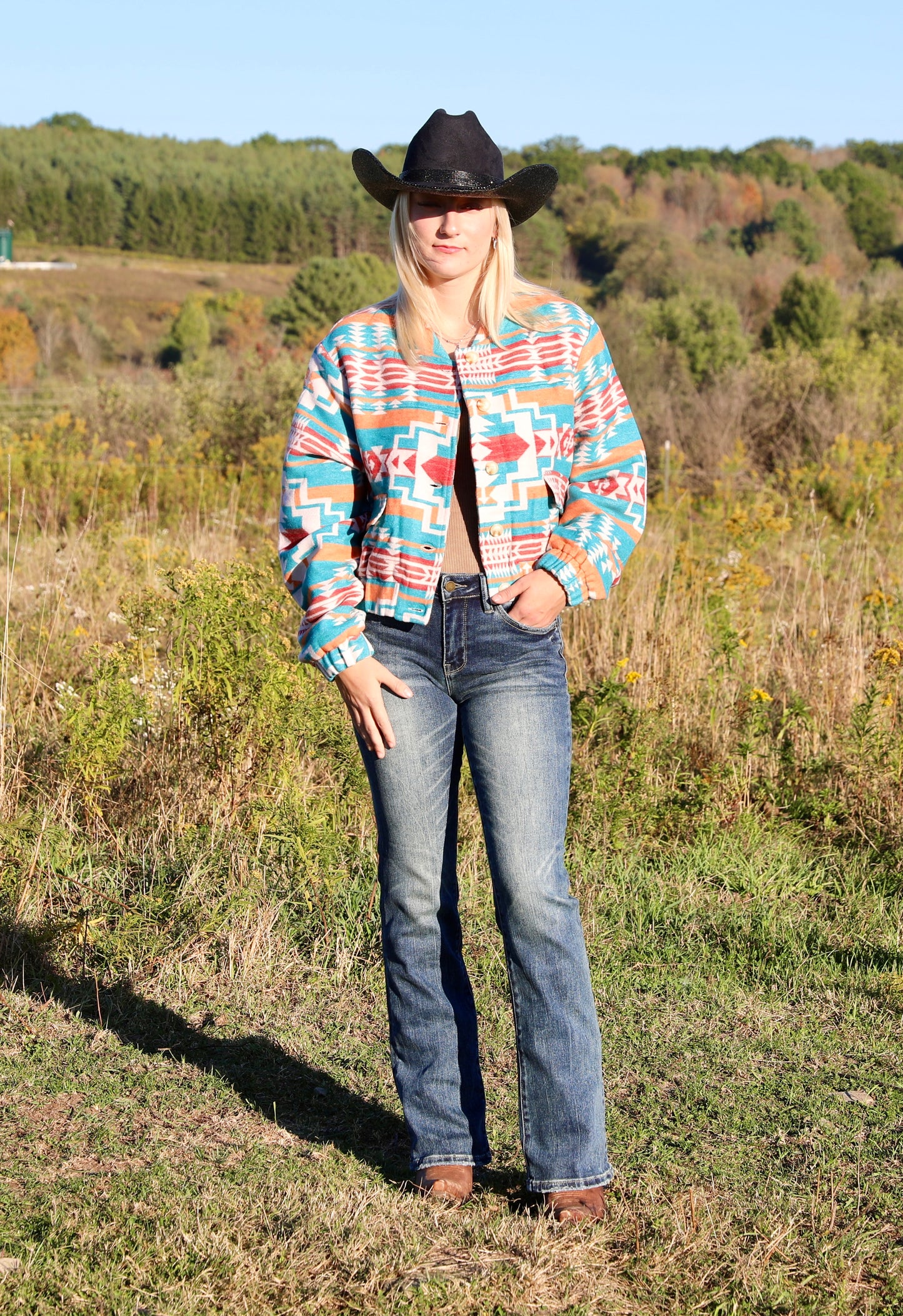 Jacquard Aztec Snap Up
Bomber Jacket