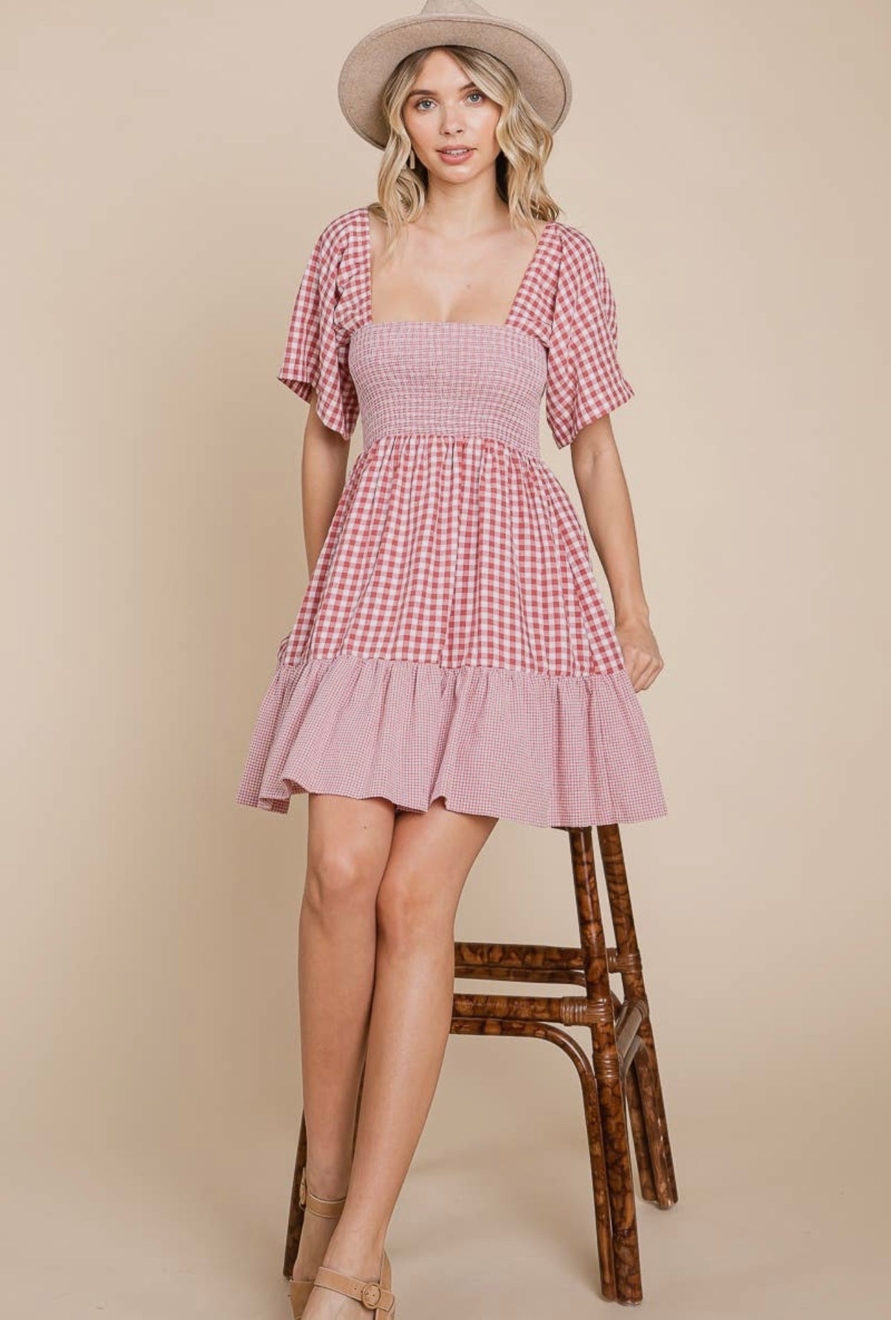 Plaid Color Block Smocked Dress