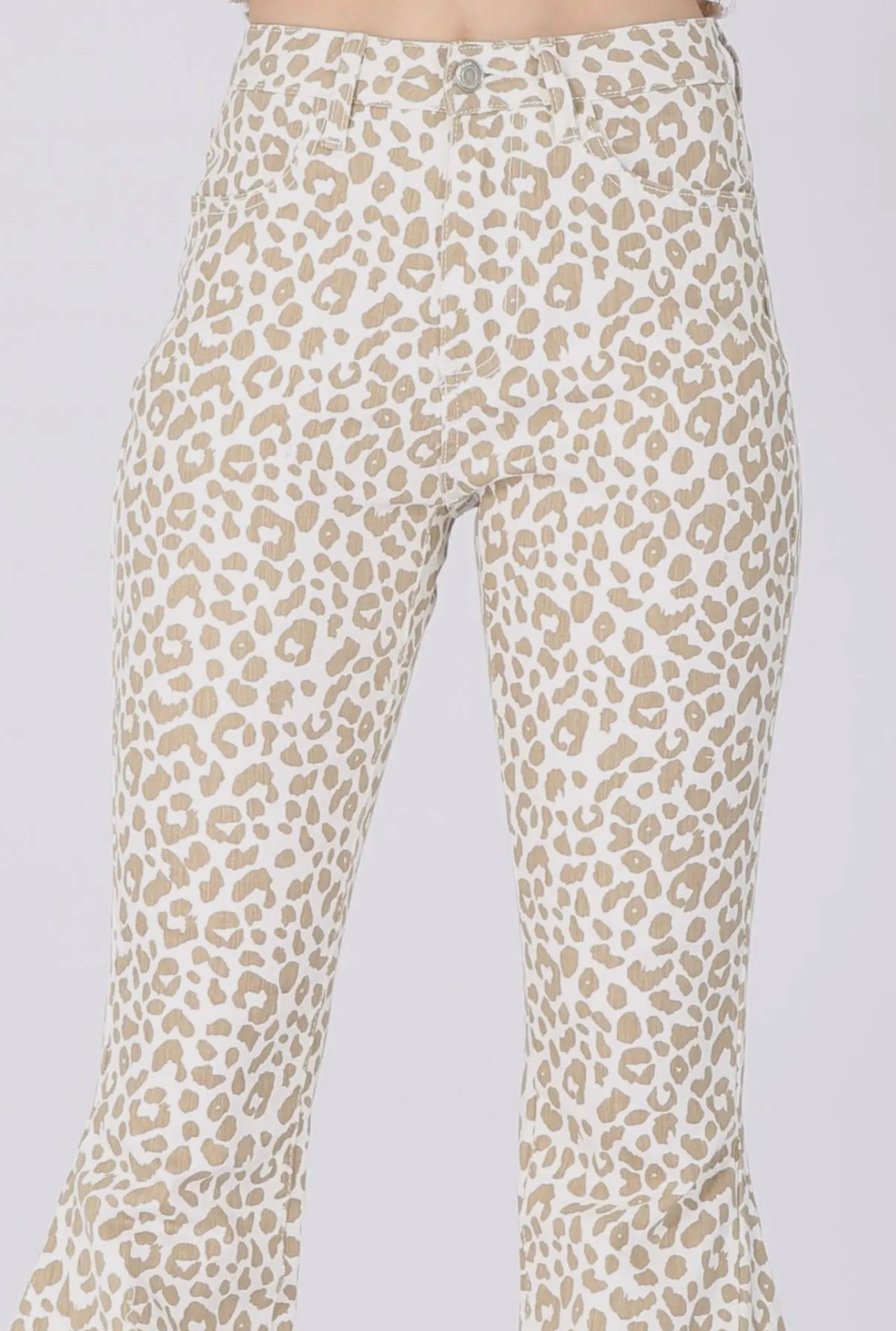 Leopard Animal Print Bellbottom Jeans - Taupe