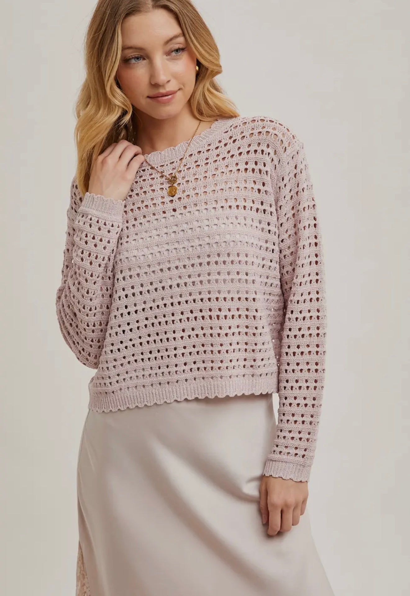 Open Knit Top in Mauve