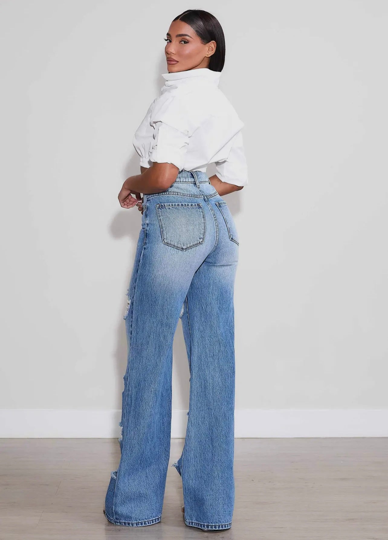 Tilly High-Rise Distressed Wide Leg Jeans