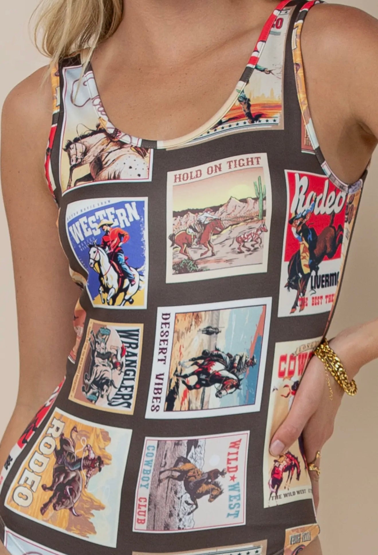 Western Rodeo Stamps Print Bodysuit