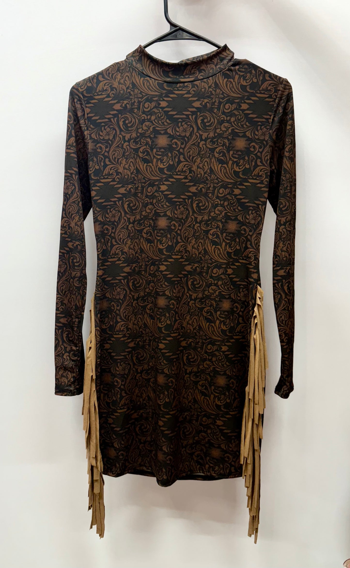 Brown Tooled long Sleeve
Dress W Side Fringe