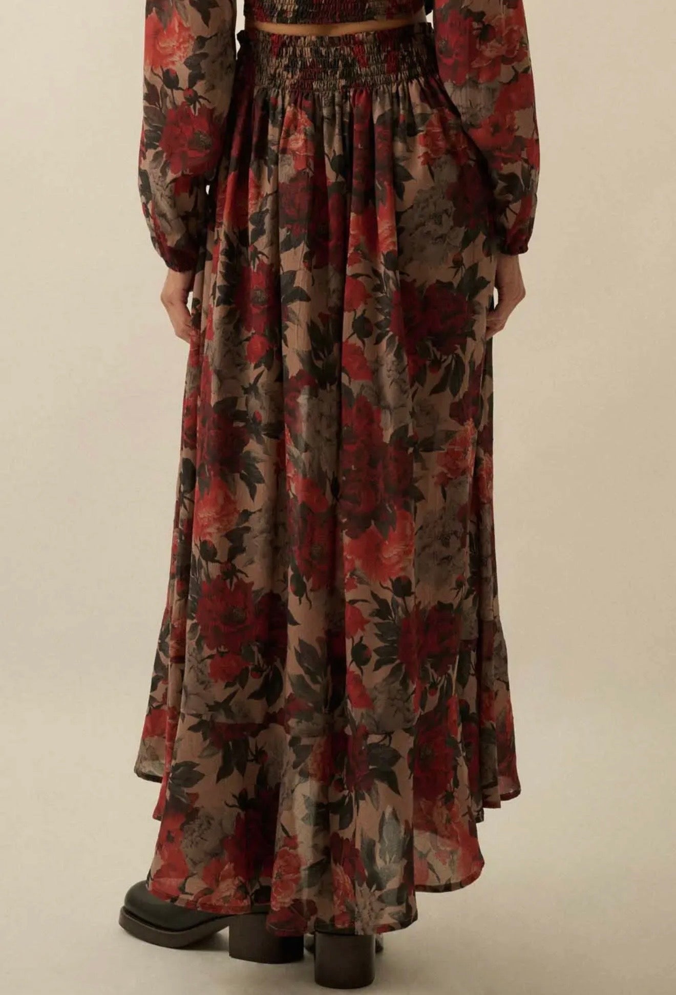 Floral-Print Drawstring Button-Front
Maxi Skirt