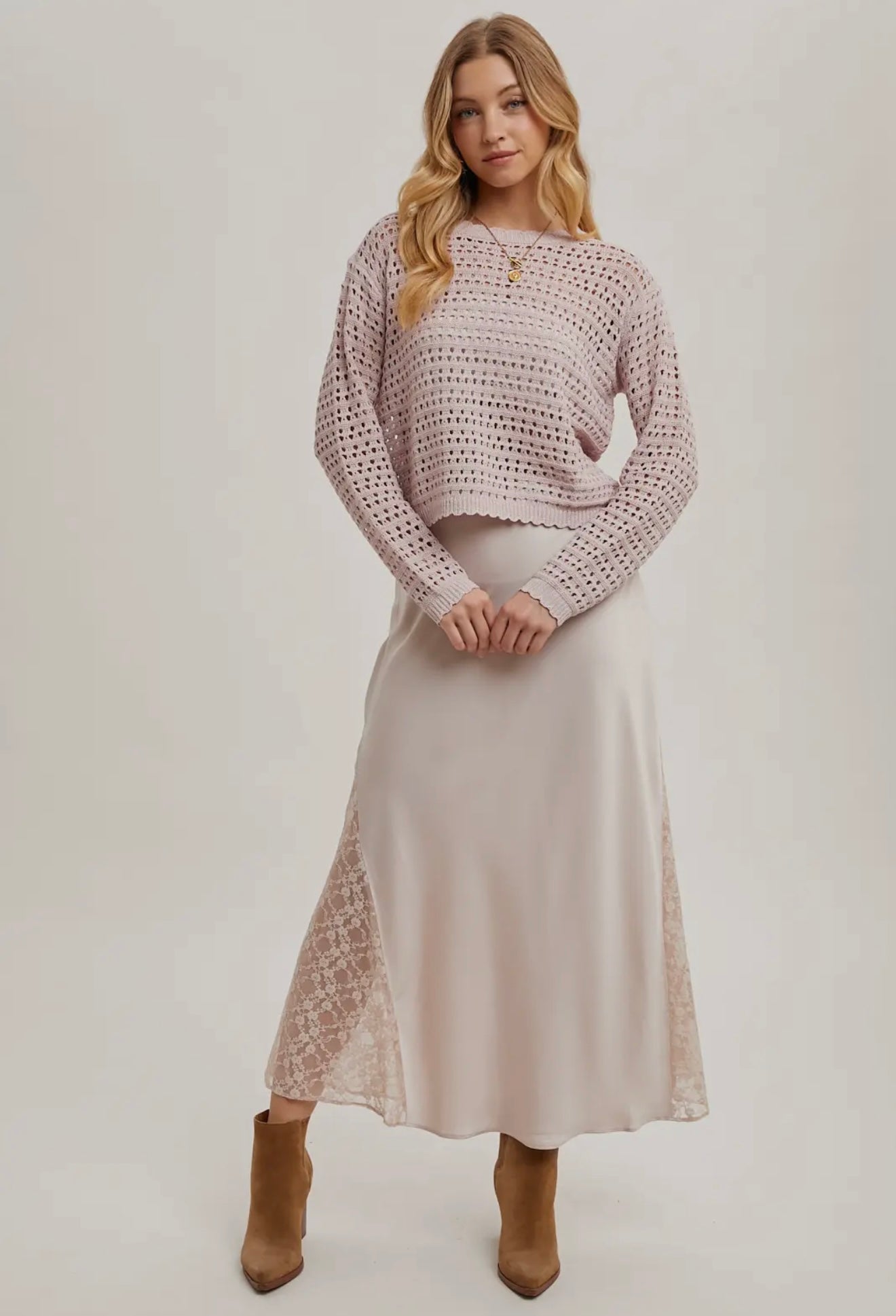 Open Knit Top in Mauve
