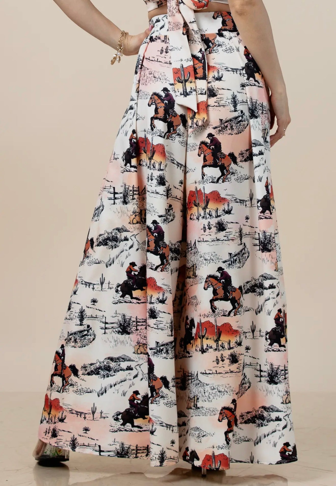 Hilda Vintage Western Horse
Print Wide Leg Pants