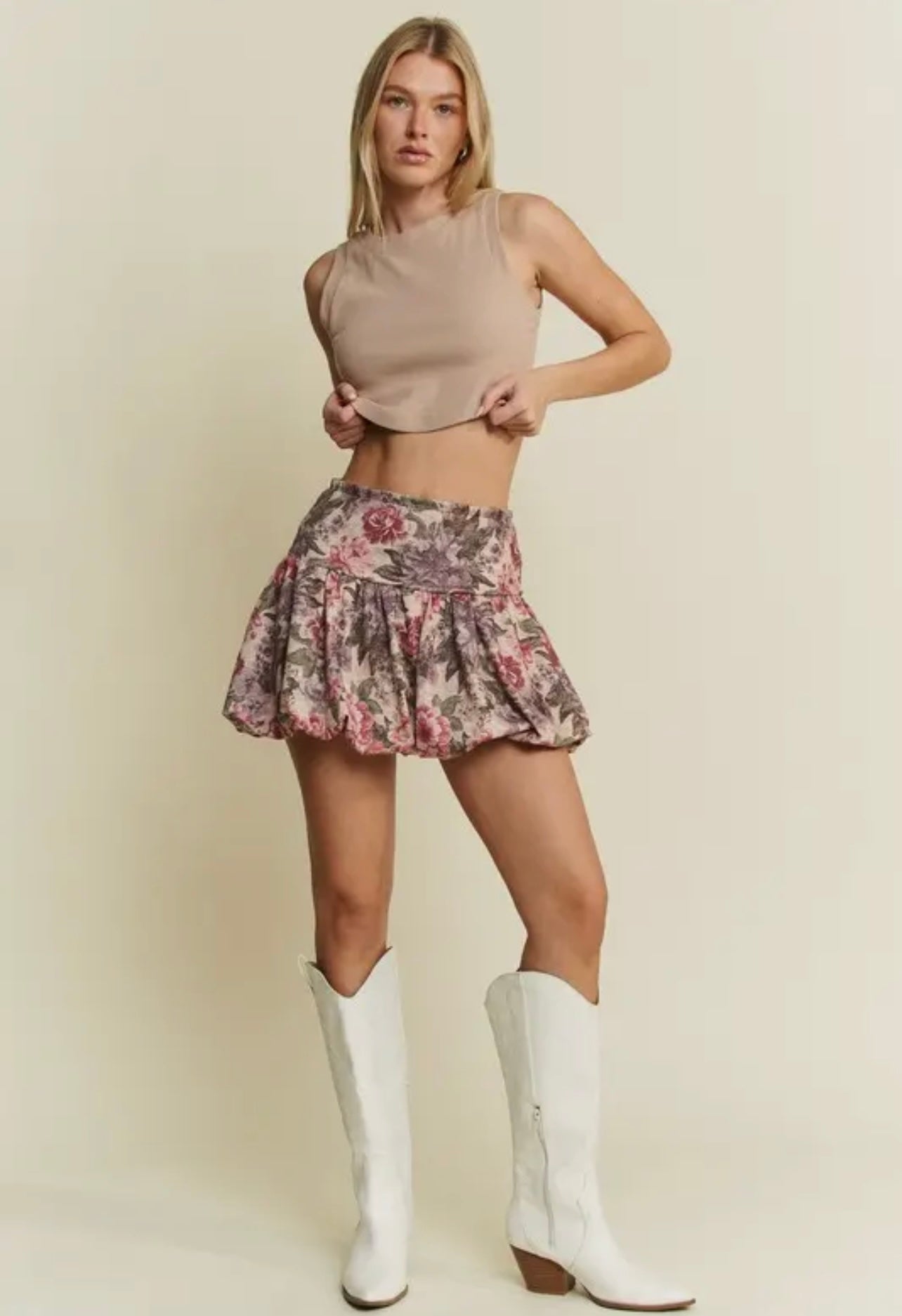 Vintage Floral Print Puff Skort Skirt