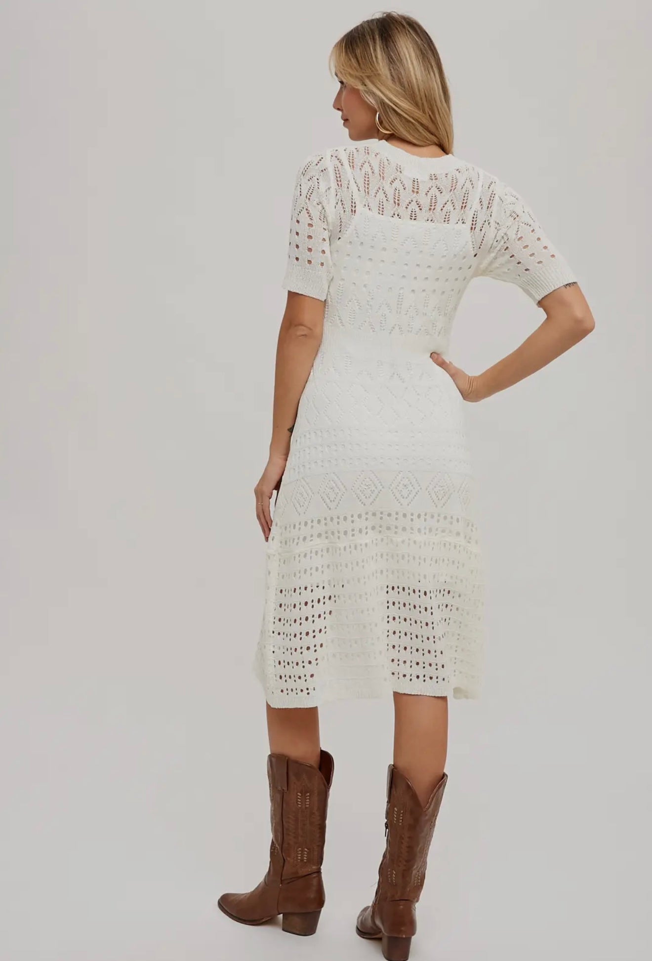 Open Knit Crochet Midi Dress with Liner