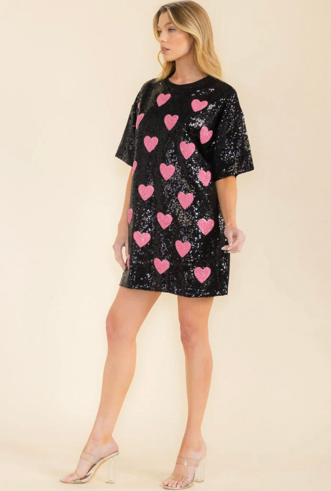 Sequins Heart Shirt Dress