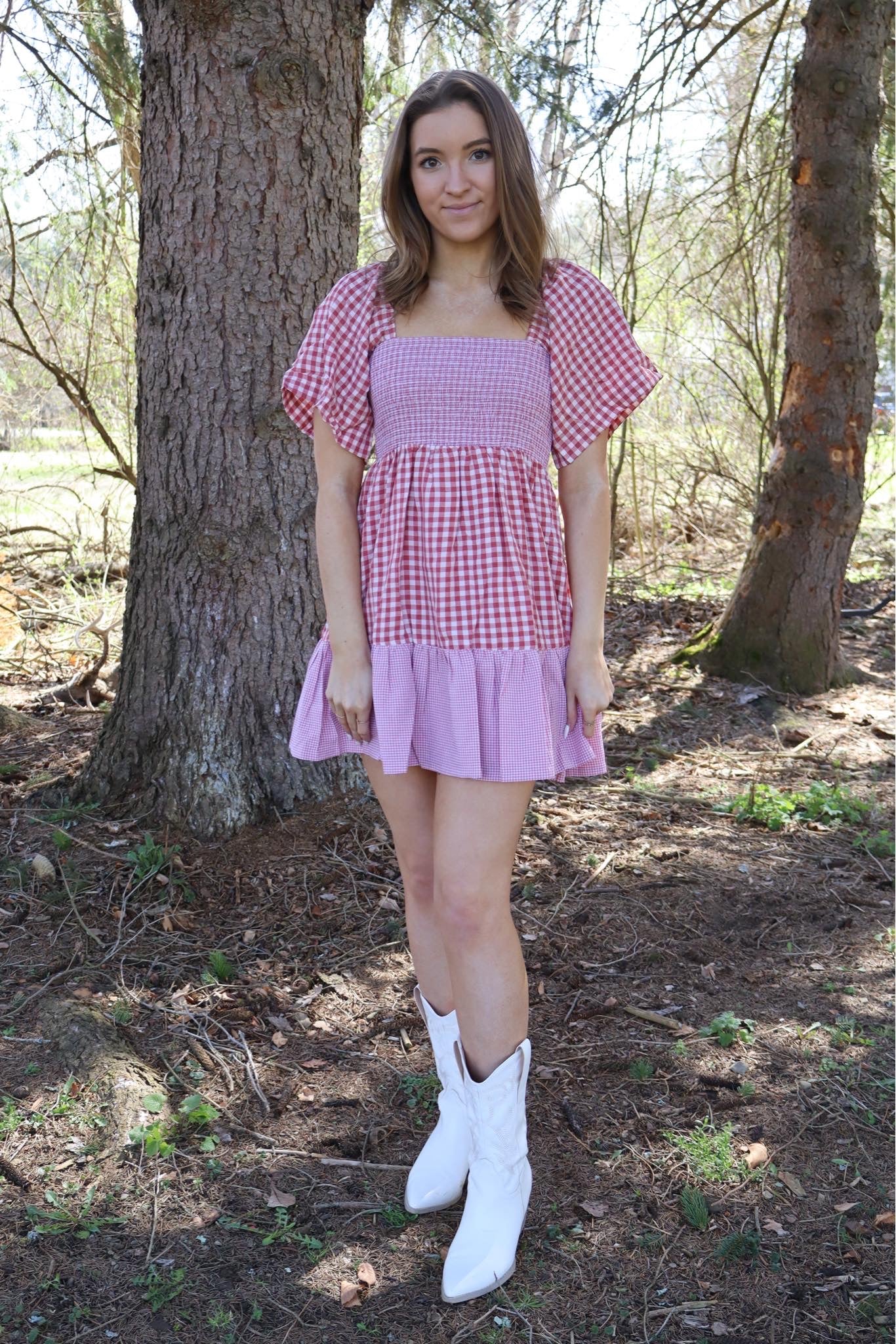 Plaid Color Block Smocked Dress