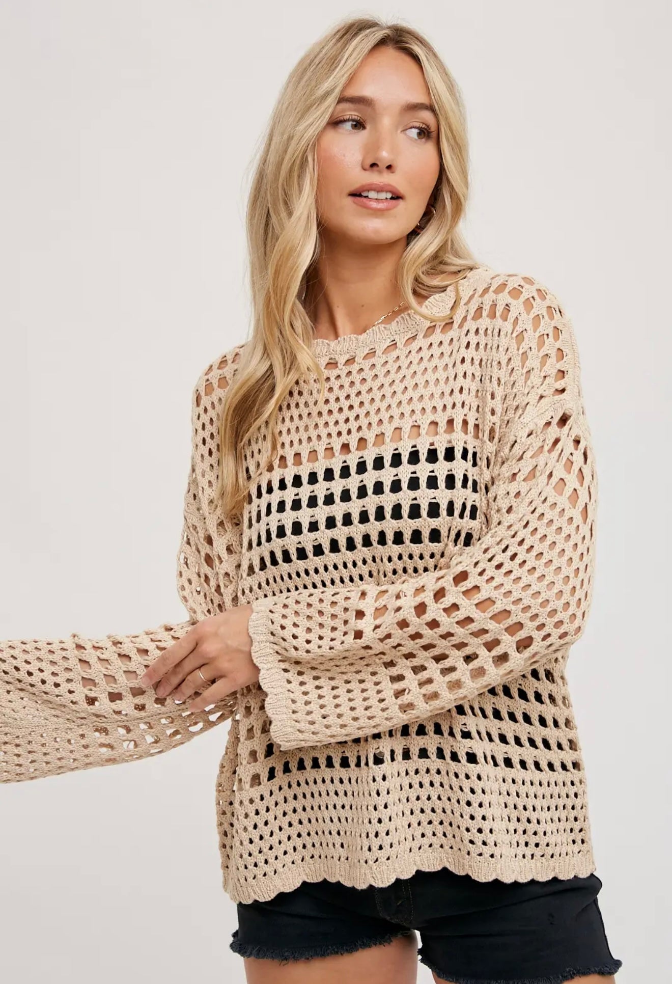 Open-Knit Sweater Pullover - Loose Fit
TAUPE