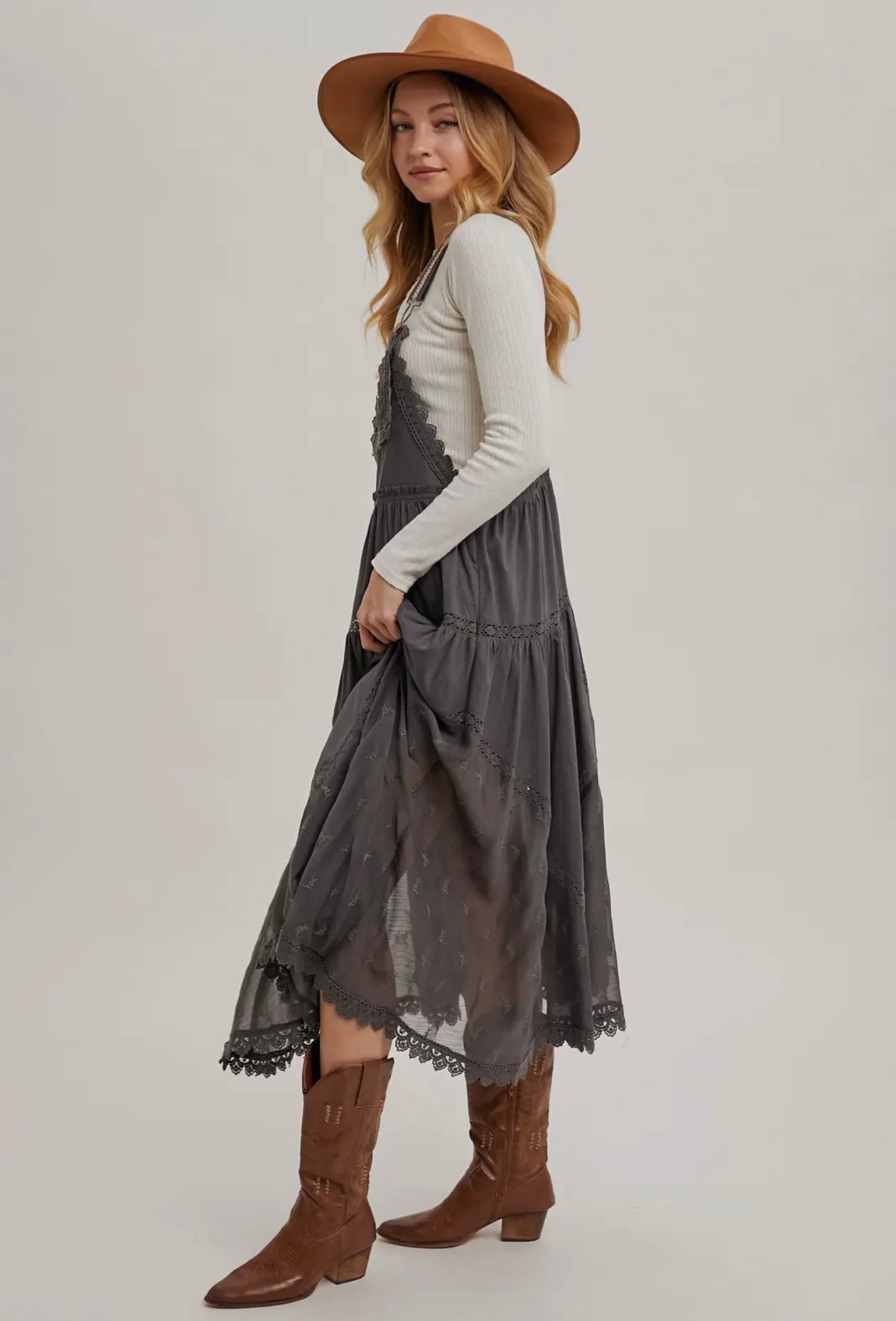 Lace Embroidered Tulle Bib Maxi Dress