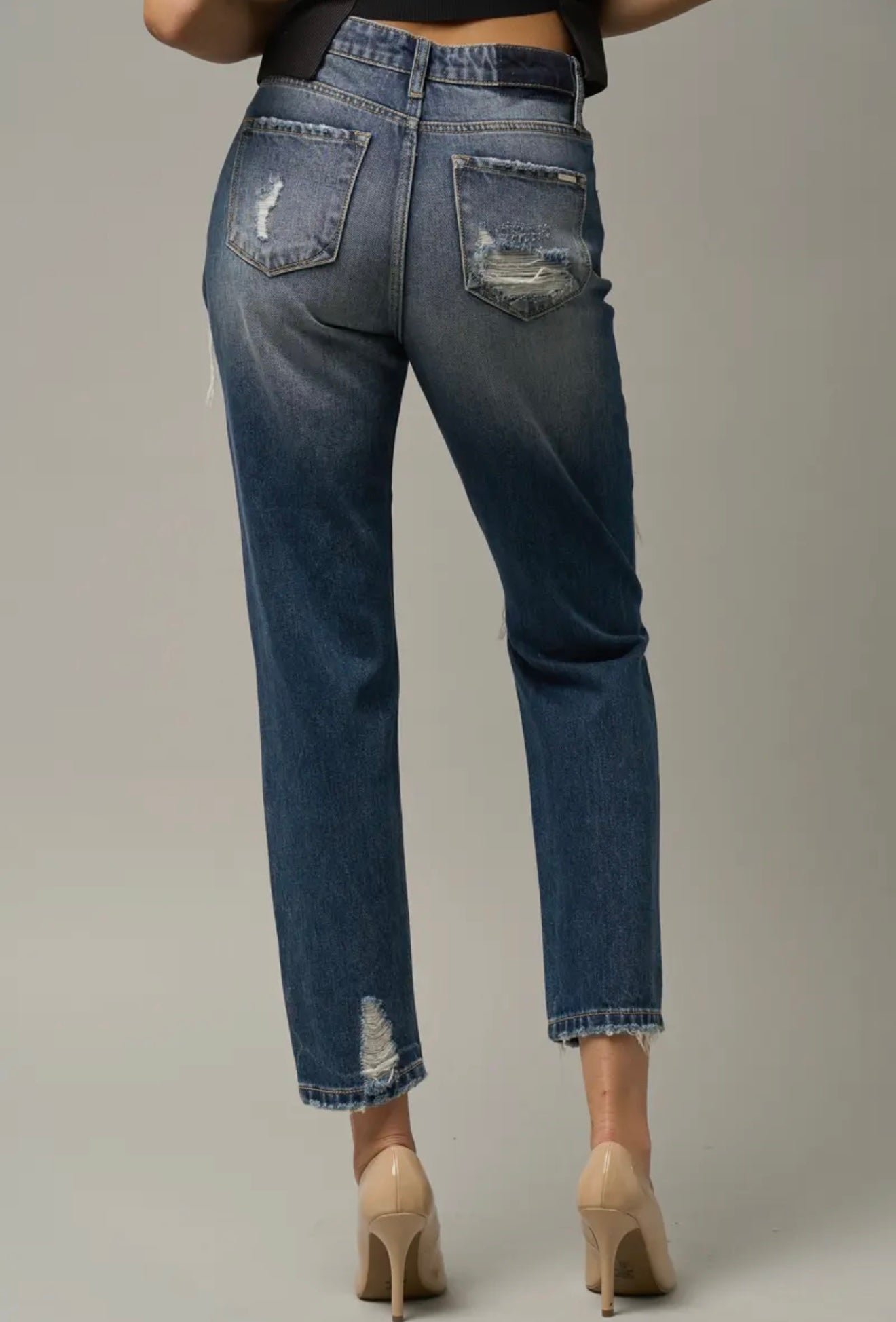 High Rise Heavy Destroyed Straight
Crop Jeans