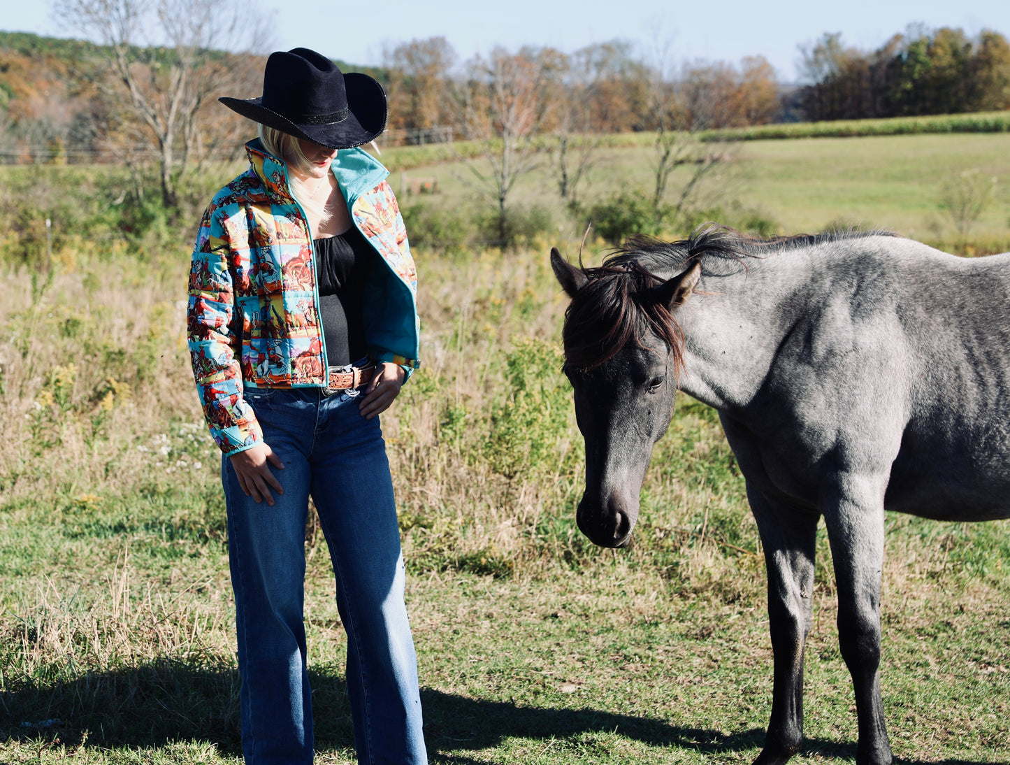 Cowboy Pop Art Puffer Jacket