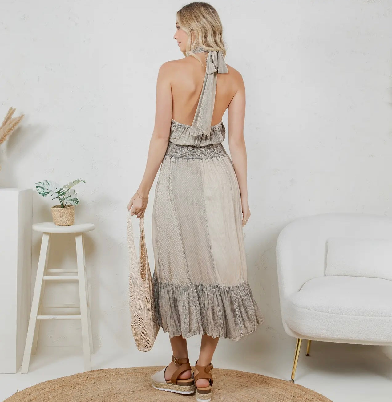 Mid-Length Halter Neck Patchwork Dress