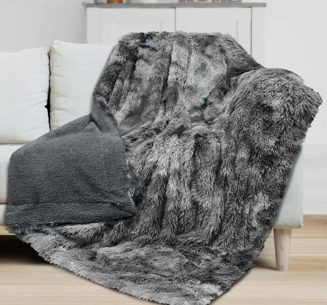 Faux Fur Sherpa Throw Blanket