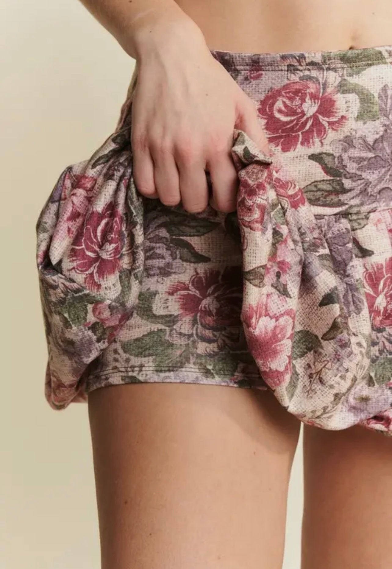Vintage Floral Print Puff Skort Skirt