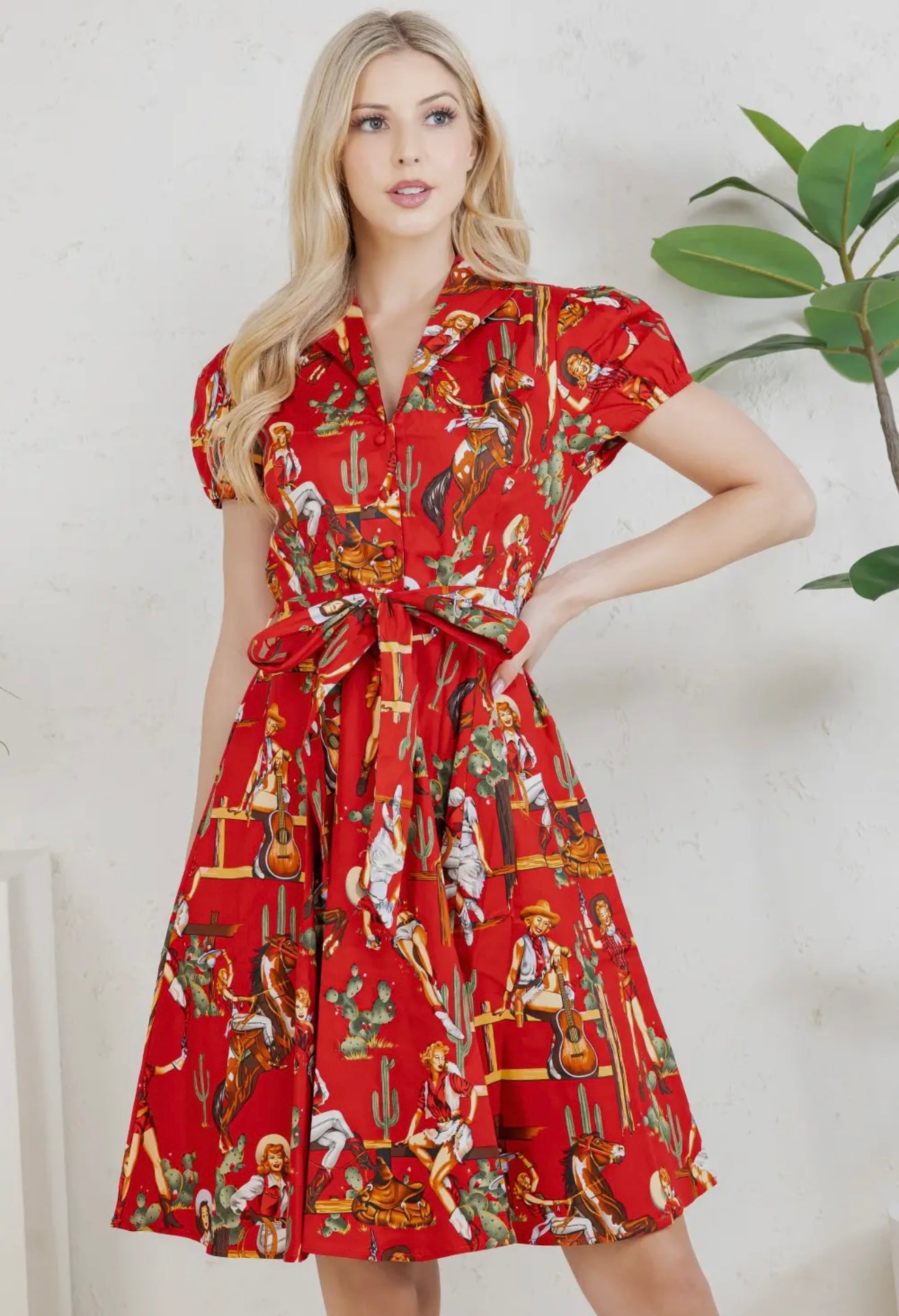 Western Pinup Cowgirl Dress in Red