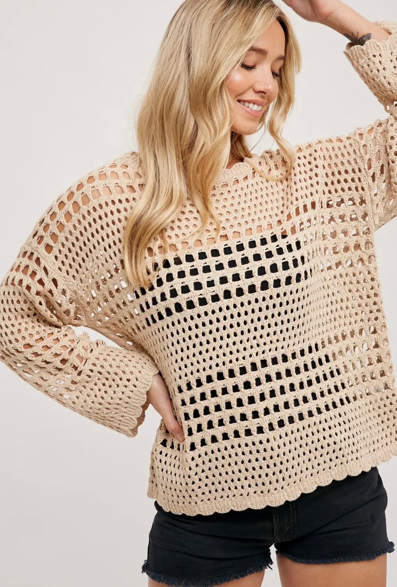 Open-Knit Sweater Pullover - Loose Fit
TAUPE