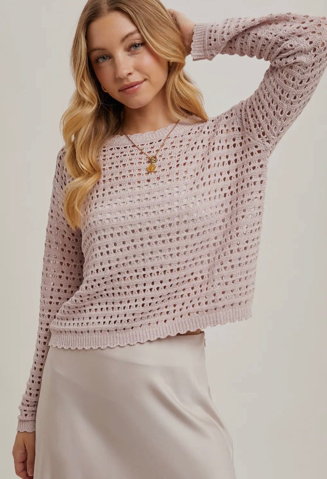 Open Knit Top in Mauve