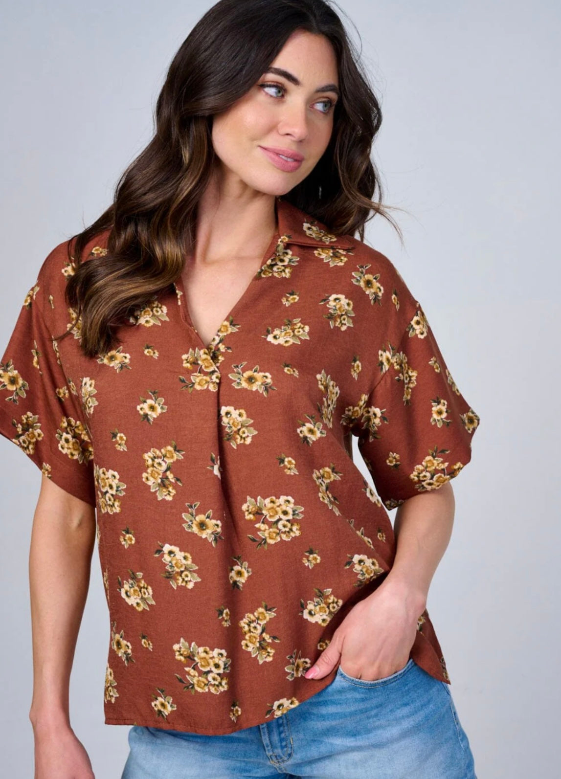 Rust Floral Blouse