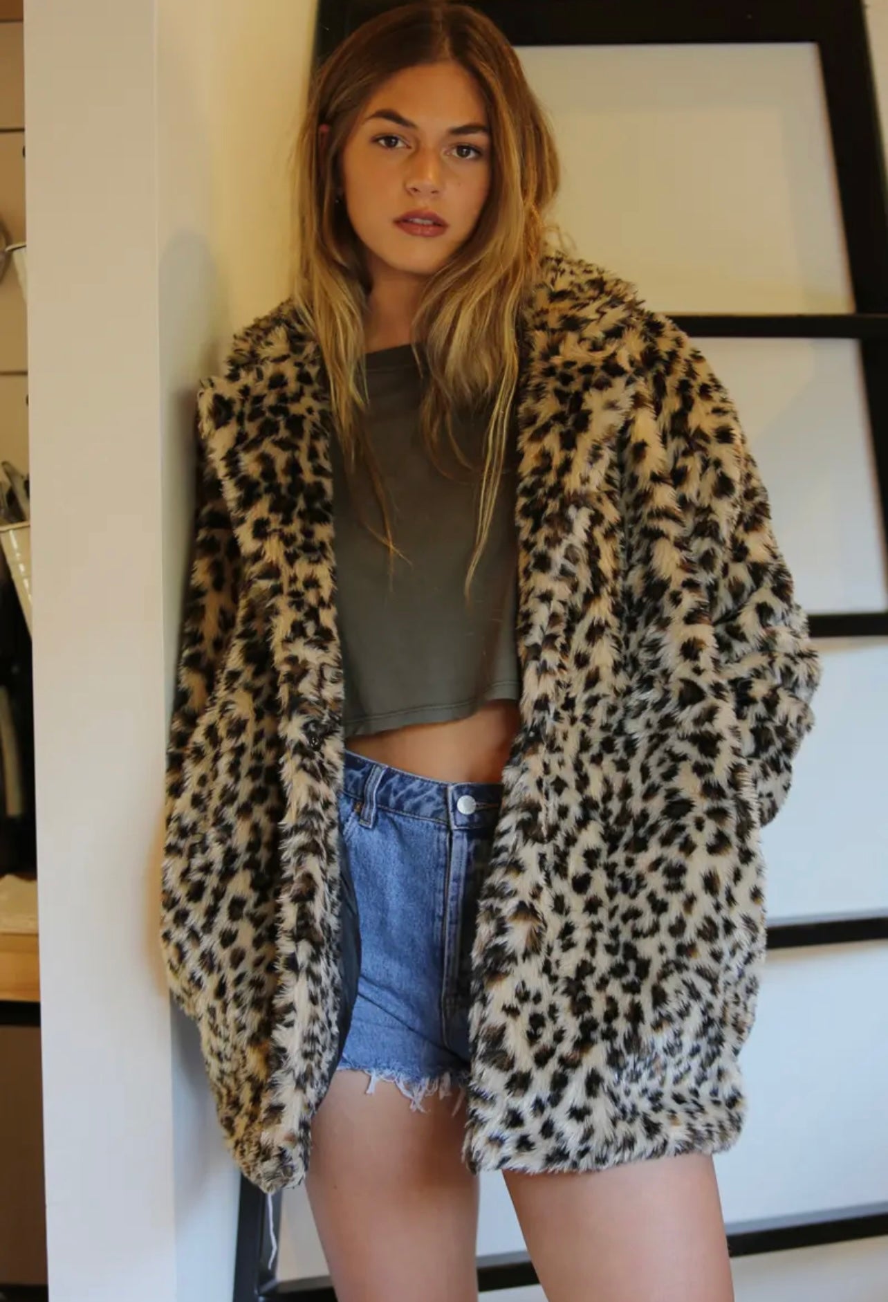 LEO Faux Fur Animal Print Jacket