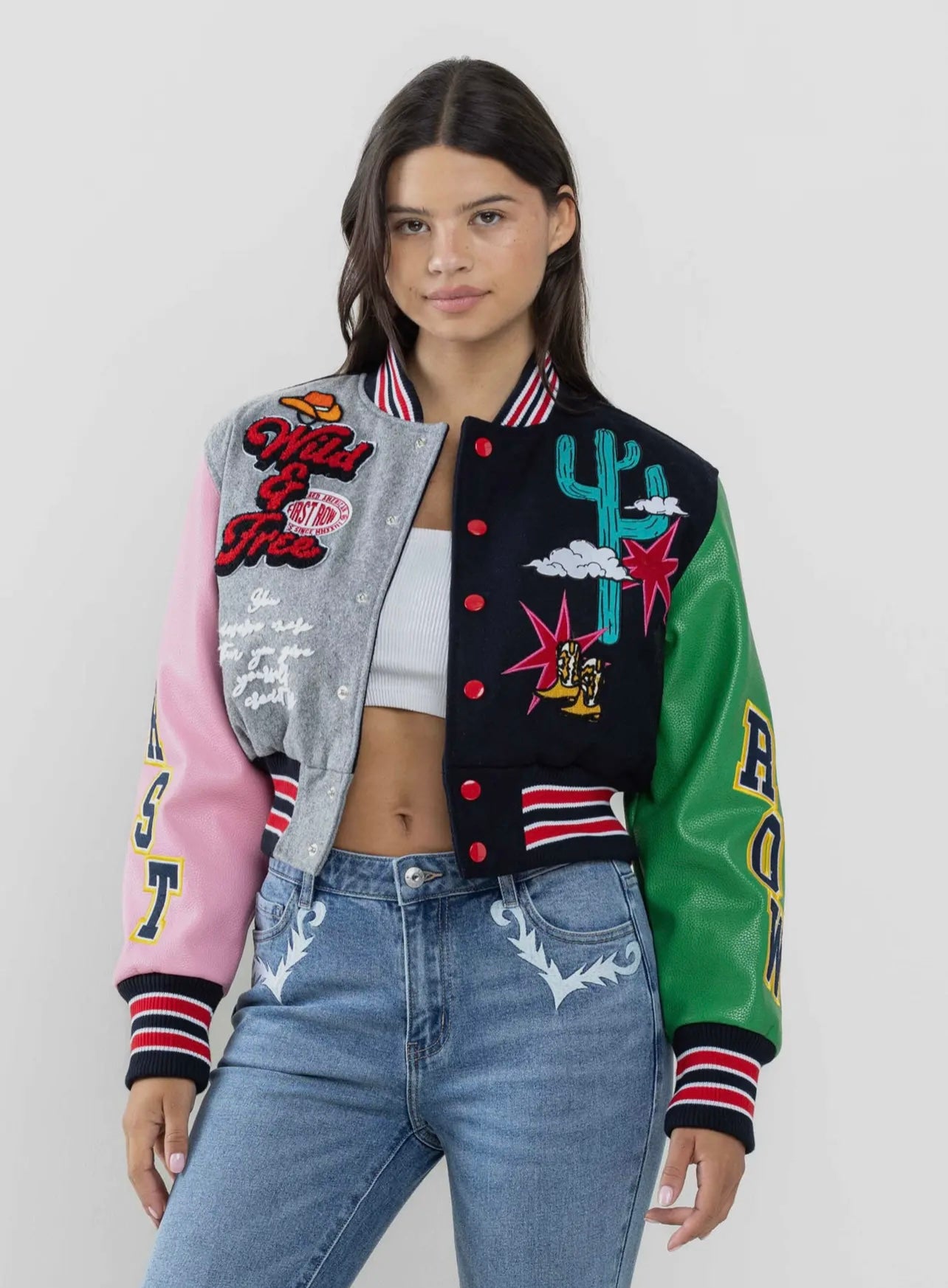 Wild and Free Cropped Varsity Jacket