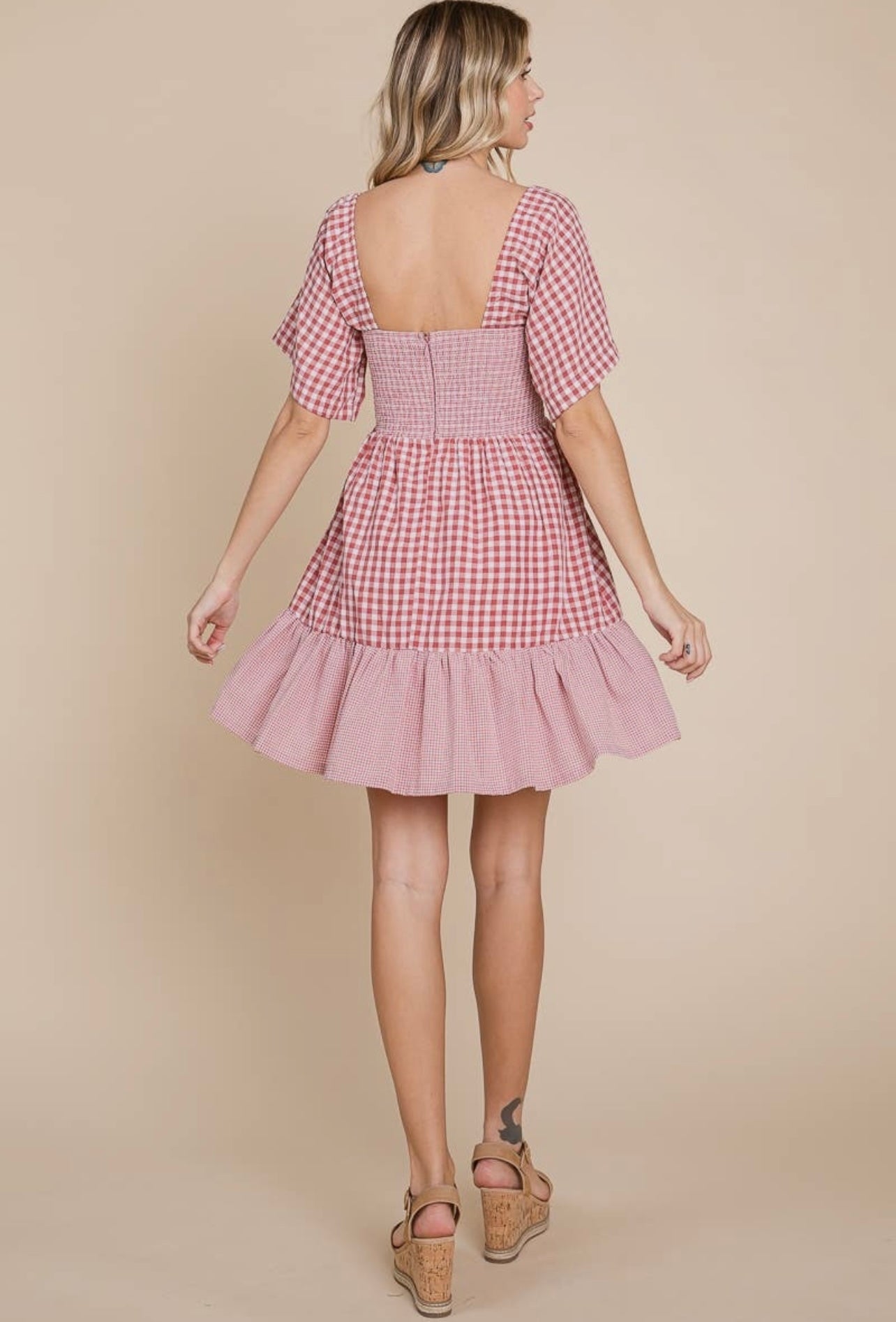 Plaid Color Block Smocked Dress