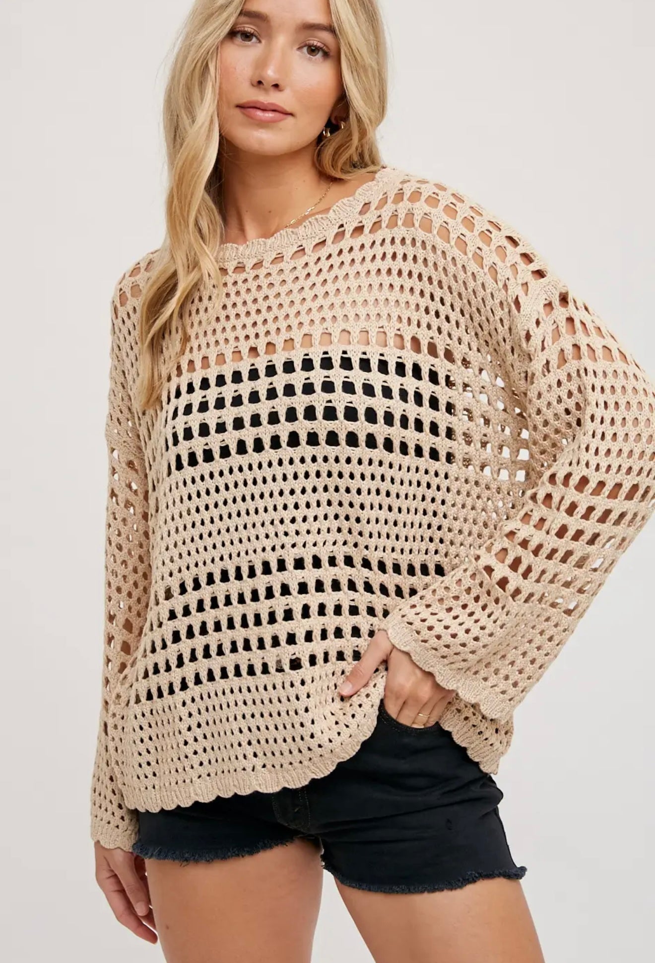 Open-Knit Sweater Pullover - Loose Fit
TAUPE
