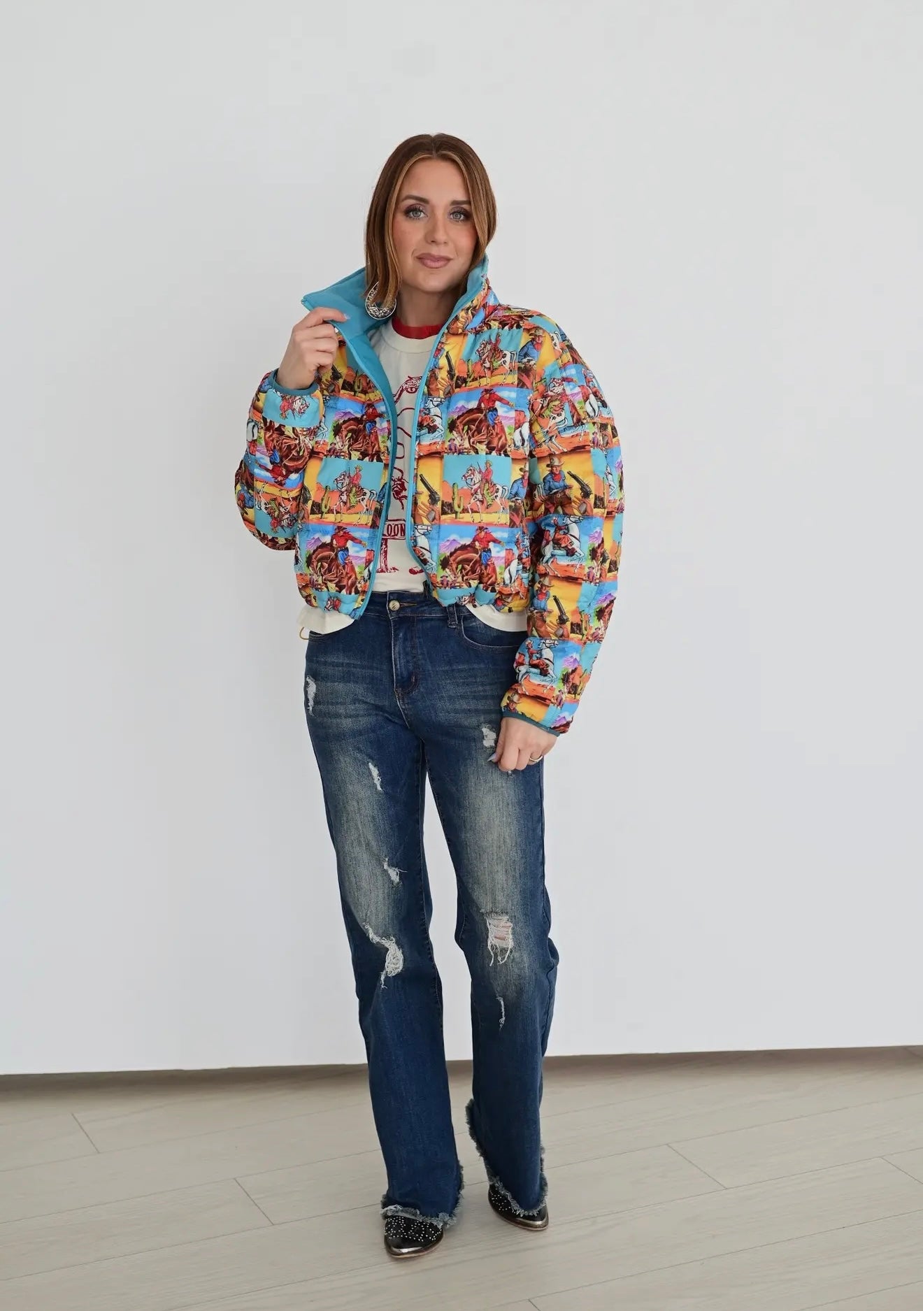 Cowboy Pop Art Puffer Jacket