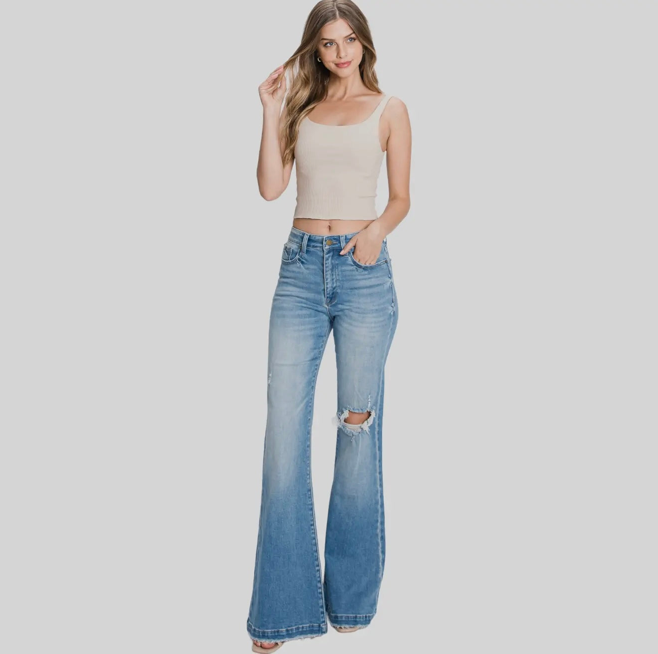 Petra153 DISTRESSED SUPER HIGH RISE 70'S INSPIRED FLARE JEANS