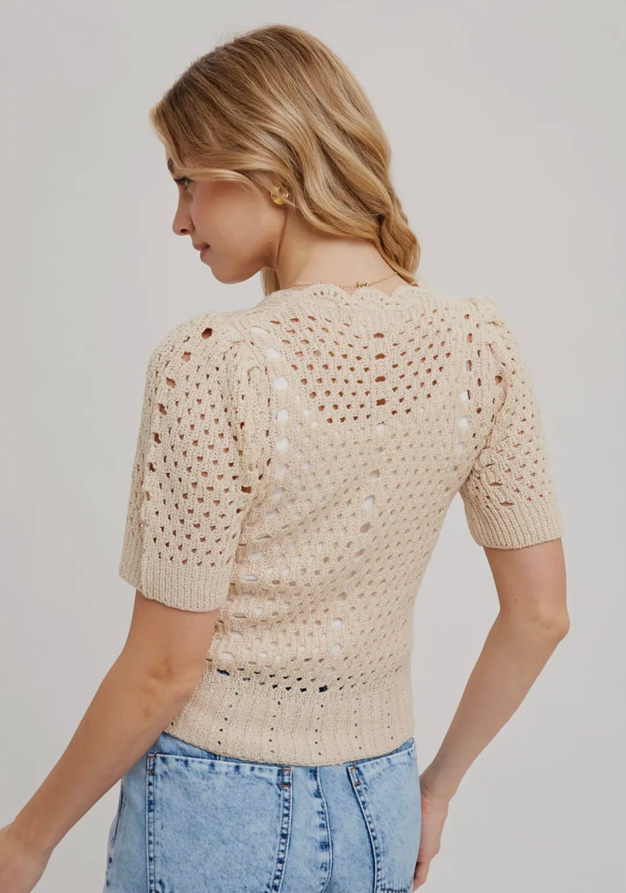 Crochet Button Down V-Neck Top