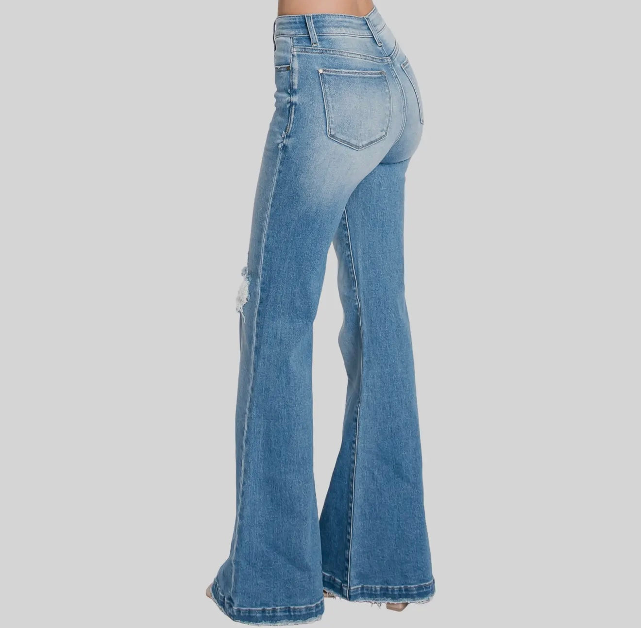 Petra153 DISTRESSED SUPER HIGH RISE 70'S INSPIRED FLARE JEANS