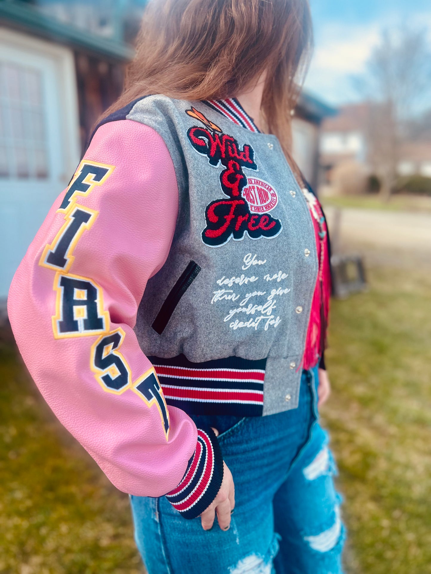 Wild and Free Cropped Varsity Jacket