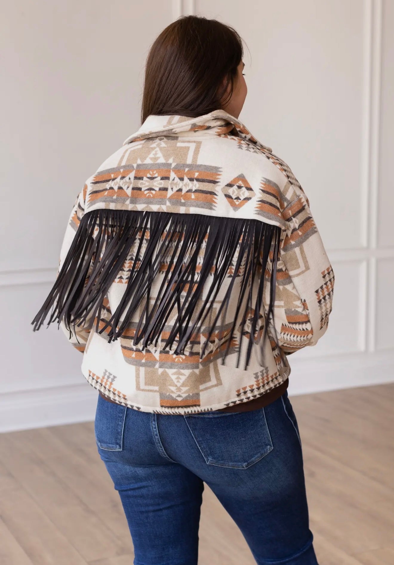 Boho Breeze Aztec Jacket with Fringe