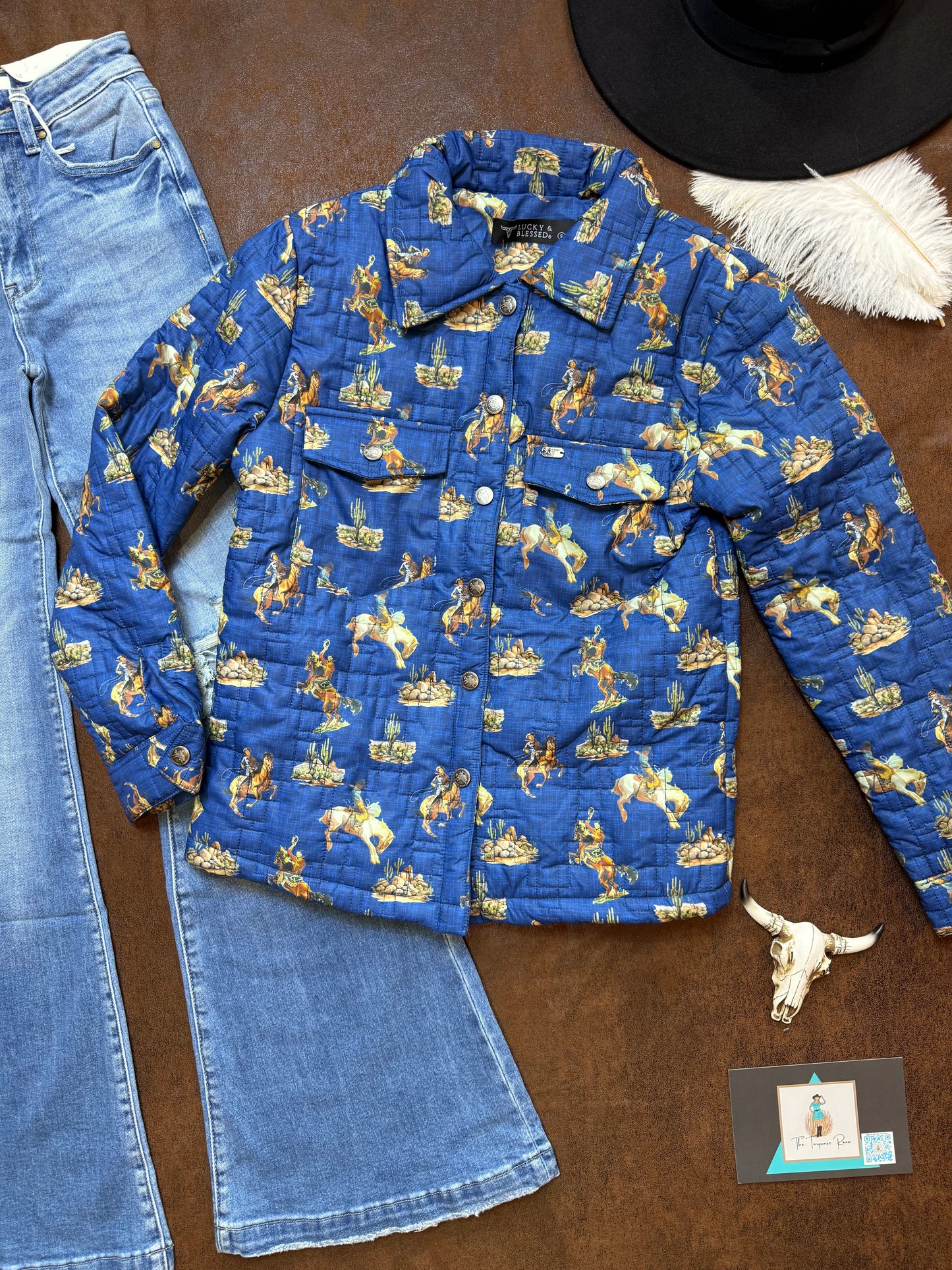 Blue Western Cowboy Desert Printed
Quilted Jacket