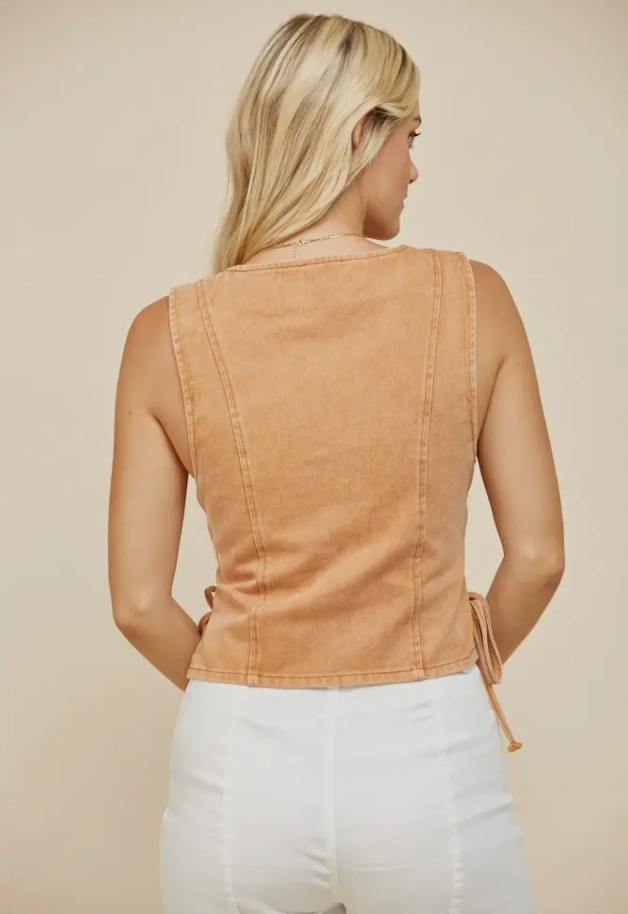 Rust Boho Denim Vest Top with Lace Up Sides
