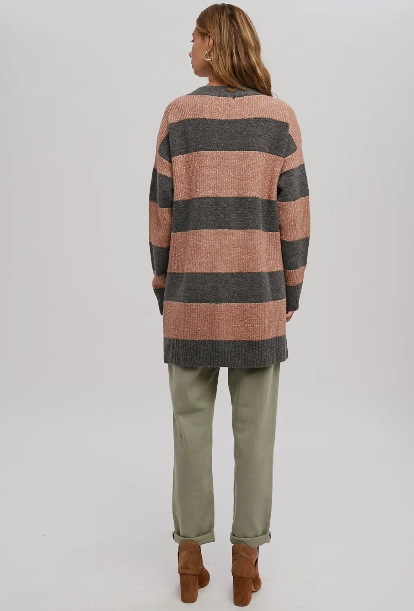 Lurex Color Block Button Front Cardigan