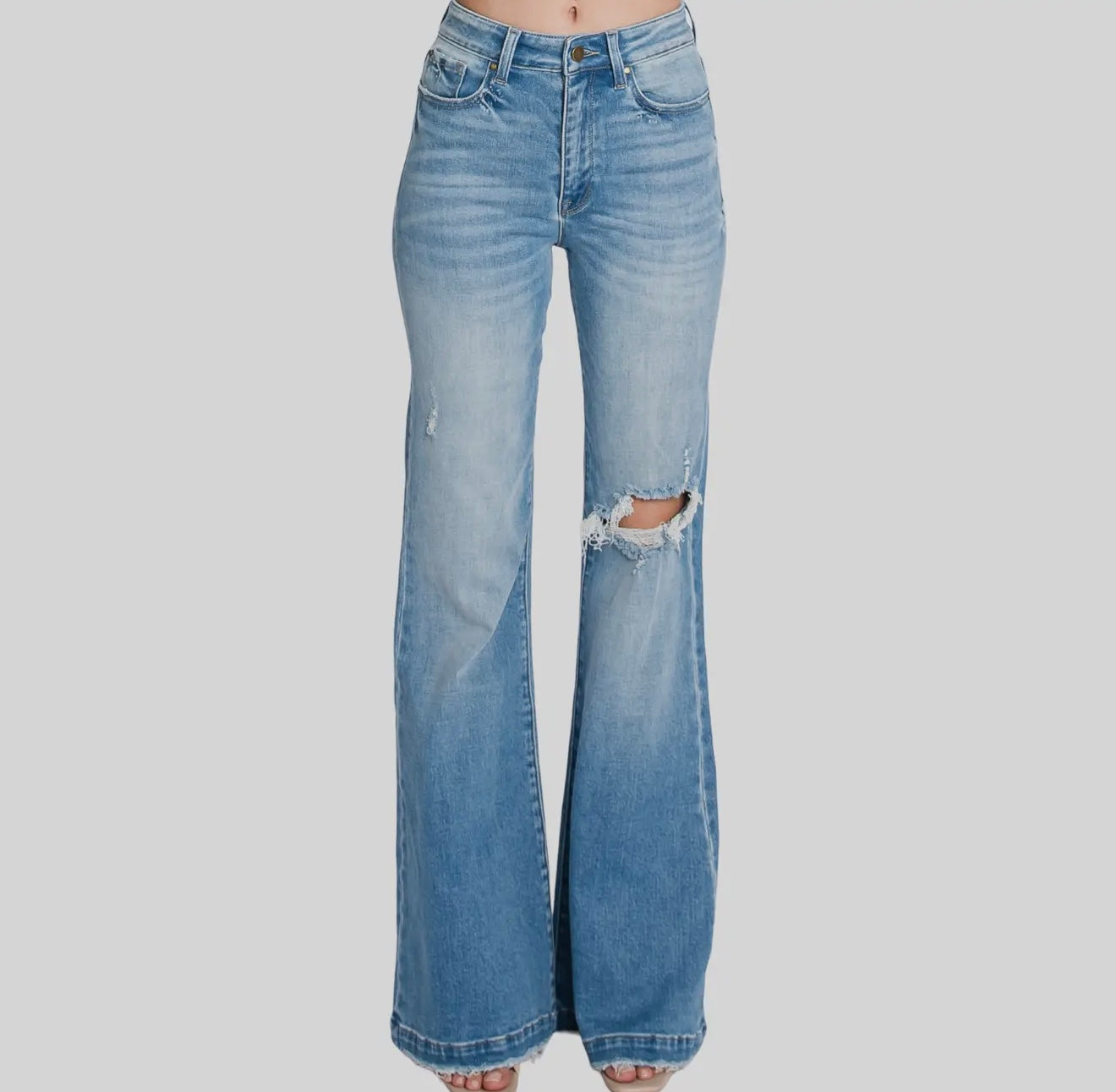 Petra153 DISTRESSED SUPER HIGH RISE 70'S INSPIRED FLARE JEANS