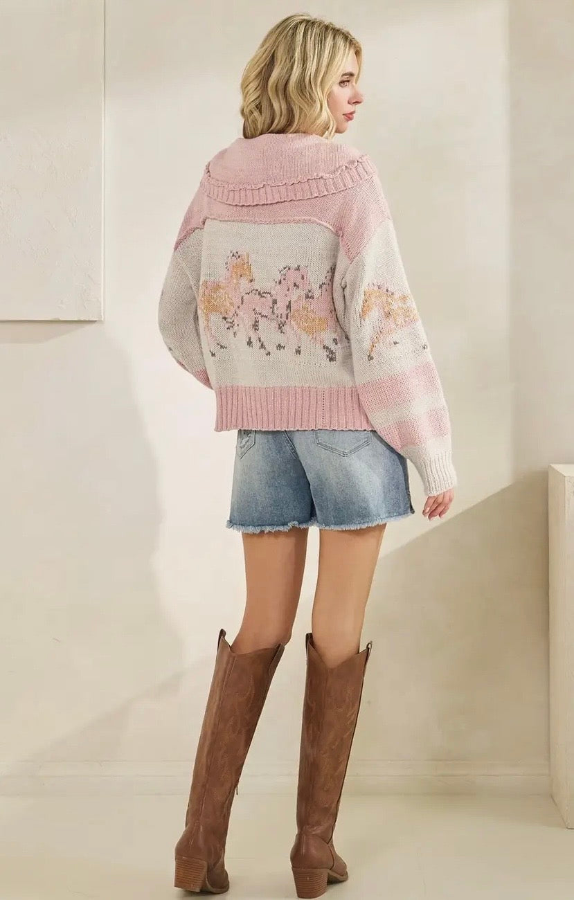 Pink Horsin’ Around Sweater