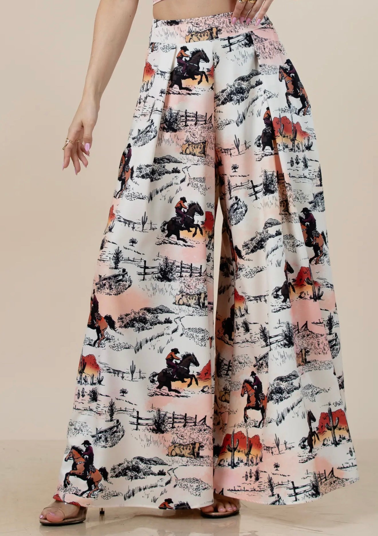 Hilda Vintage Western Horse
Print Wide Leg Pants