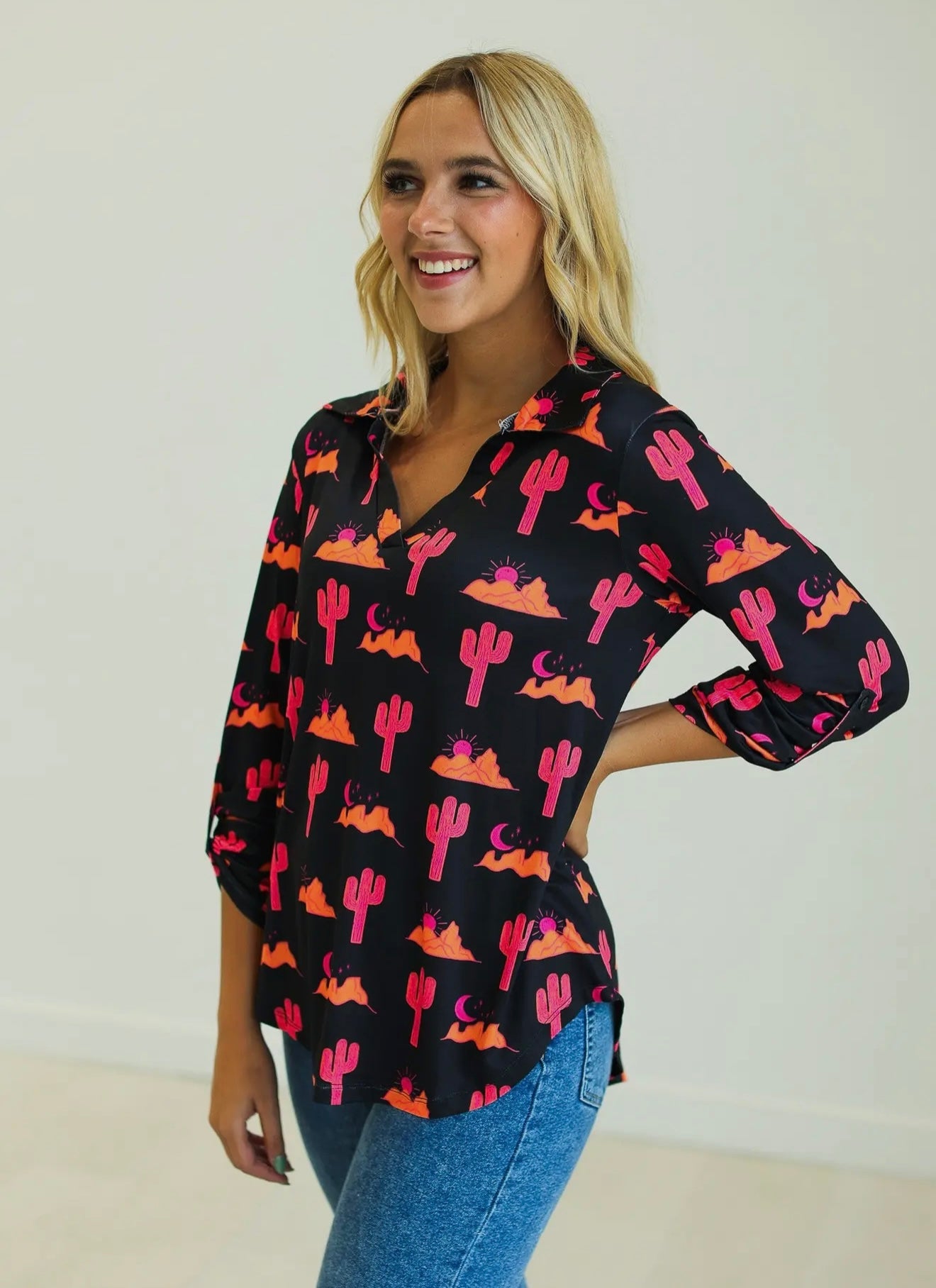 Gemma V-Neck Top, Desert Sunset